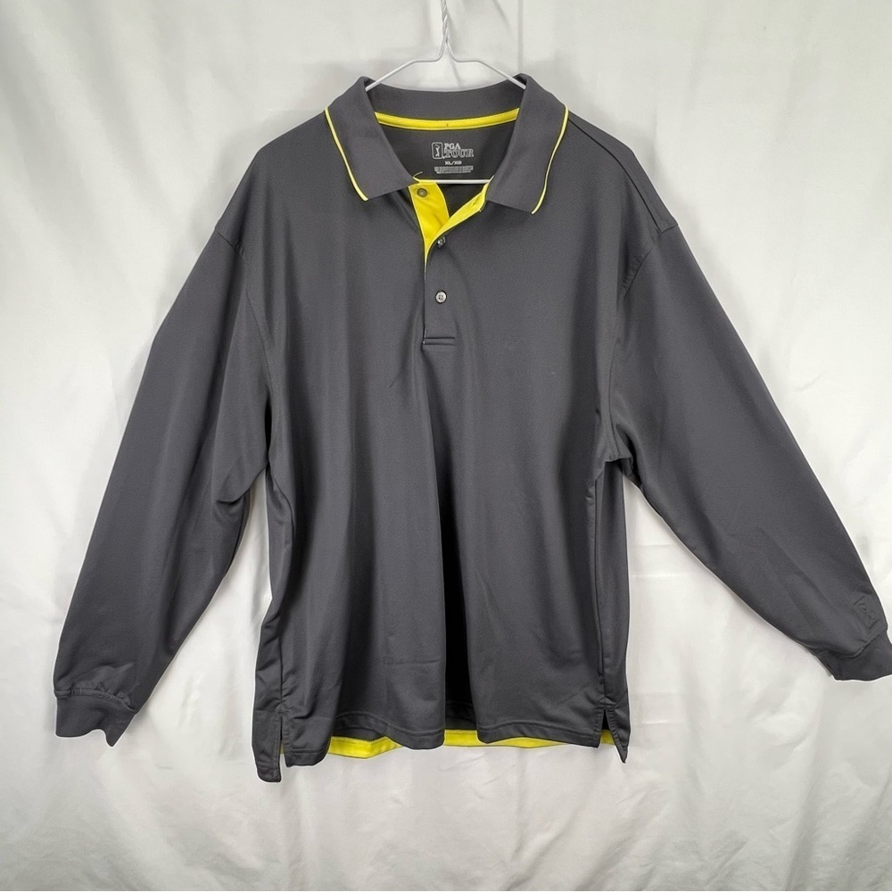 PGA Tour - Men's Long Sleeve Golf Shirt - Polo Shirt - Medium Gray - XL - Yellow